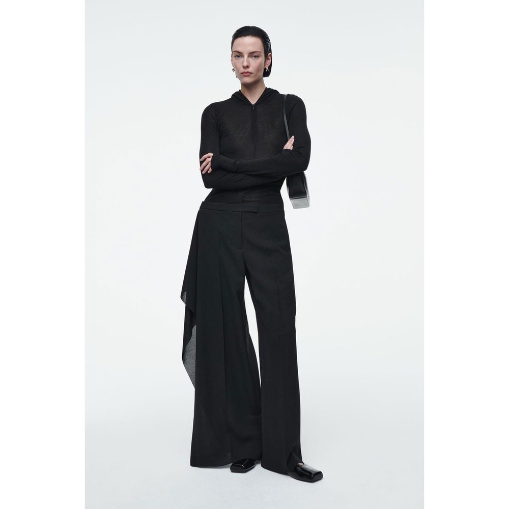COS Draped Tailored Trousers Black Asymmetrical Wide Leg Pants Size 10